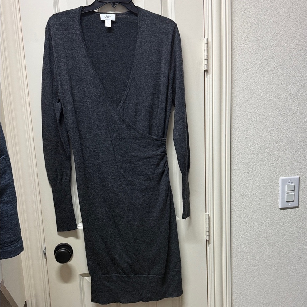 LOFT Charcoal Long Sleeve Wrap Dress
